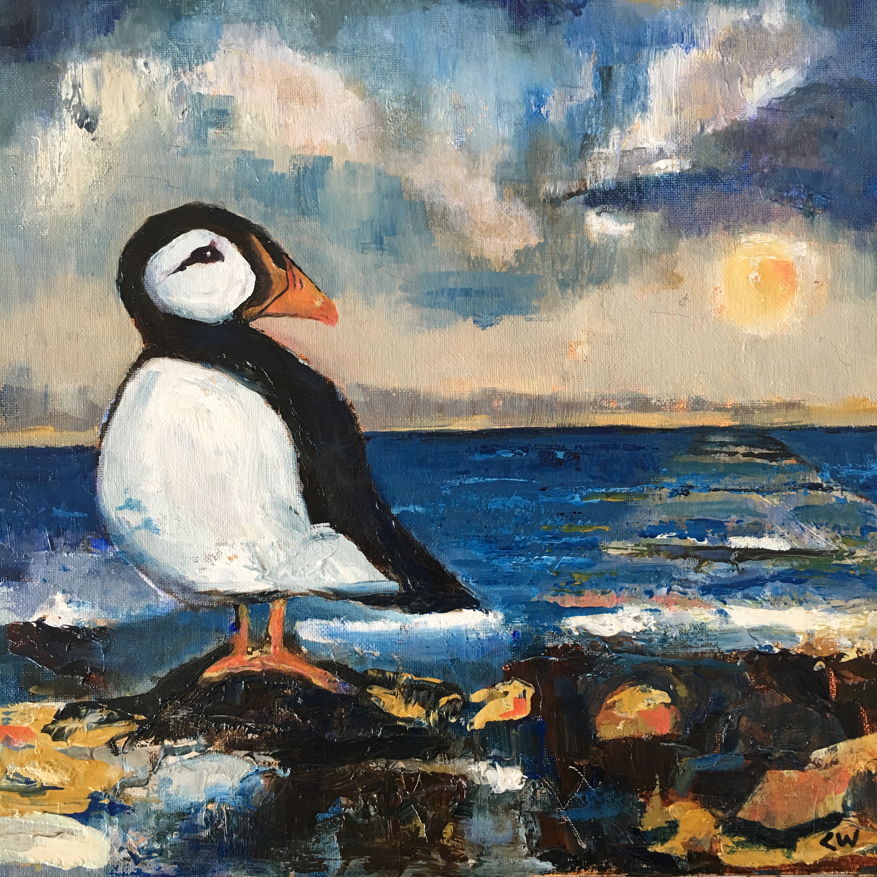 puffin oil painting